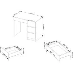 AKORD Bureau Informatique Droit A-7 Blanc 90 Cm Bureau D' Ordinateur (4) Tiroirs Couleur Gris Graphite Mat - 90x50x77 Cm -France Bureau Soldes 2022 63681207 3