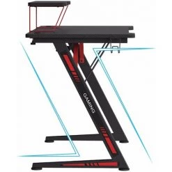 HELLOSHOP26 Table De Jeu Bureau Avec Support Pour Moniteur Porte-gobelet Support Pour écouteurs Multifonction Cadre En Acier En Z Montage Facile Noir Et Rouge - Noir -France Bureau Soldes 2022 63695243 2