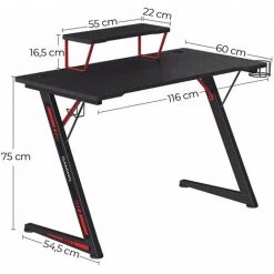 HELLOSHOP26 Table De Jeu Bureau Avec Support Pour Moniteur Porte-gobelet Support Pour écouteurs Multifonction Cadre En Acier En Z Montage Facile Noir Et Rouge - Noir -France Bureau Soldes 2022 63695243 3
