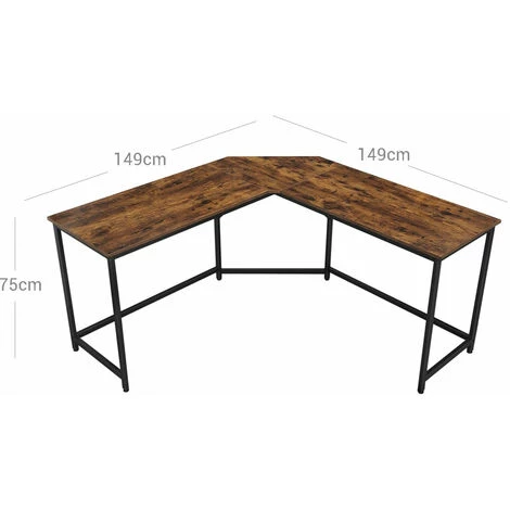 HELLOSHOP26 Bureau D Angle Table En Forme De L Pour Travailler Et Réviser Bureau à Domicile Gain D Espace Montage Facile Style Industriel 149 Cm Marron Noir Rustique - Marron 4 HELLOSHOP26 Bureau D Angle Table En Forme De L Pour Travailler Et Réviser Bureau à Domicile Gain D Espace Montage Facile Style Industriel 149 Cm Marron Noir Rustique - Marron – Image 2