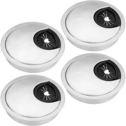PERLE RARE Chemin De Câbles De Bureau 4 Pièces, Chemin De Câbles Design En Métal Brossé Pour Bureau - Chemin De Câbles Rond Encastré 60 Cm - Argent