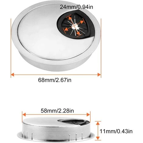 PERLE RARE Chemin De Câbles De Bureau 4 Pièces, Chemin De Câbles Design En Métal Brossé Pour Bureau - Chemin De Câbles Rond Encastré 60 Cm - Argent 4 PERLE RARE Chemin De Câbles De Bureau 4 Pièces, Chemin De Câbles Design En Métal Brossé Pour Bureau - Chemin De Câbles Rond Encastré 60 Cm - Argent – Image 2
