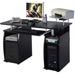 Giantex Bureau D'ordinateur Avec Deux Tiroirs Et Un Casier - Résistant à La Poussière Et Tache - Idéale Pour Travail, 120 X 55 X 85CM (Noir) -France Bureau Soldes 2022 63738148 2