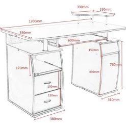 Giantex Bureau D'ordinateur Avec Deux Tiroirs Et Un Casier - Résistant à La Poussière Et Tache - Idéale Pour Travail, 120 X 55 X 85CM (Noir) -France Bureau Soldes 2022 63738148 5