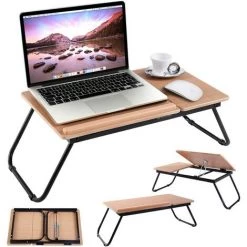 Giantex Table Pliante Pour Ordinateur Table De Lit Pliable Pour Ordinateur Support PC Portable Grande Surface à 62,5x32CM Support Ordinateur Inclinable Sur 4 Niveaux