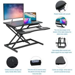 VINGO Bureau Assis Debout Réglable En Hauteur Rehausseur écran PC Support Tablette Clavier - Noire -France Bureau Soldes 2022 63738934 3