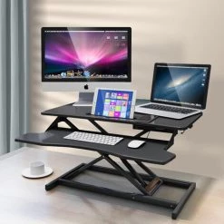 VINGO Bureau Assis Debout Réglable En Hauteur Rehausseur écran PC Support Tablette Clavier
