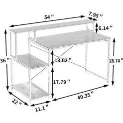 JN.SONGS Bureaux D'ordinateur Table D’étude Avec 2 Étagère Et Support De Bureau Pour Bureau Chambre Salon 137.5X60X92.5 Cm - Brun Rustique+Noir -France Bureau Soldes 2022 63780322 3