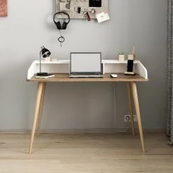 HOME MANIA Bureau Mir - Table - Avec Organisateur - Pour Chambre, Bureau, Etude - Chene, Blanc En Panneau De Particules De Melamine, Bois, 120 X 60 X 88 Cm -France Bureau Soldes 2022 63856698 3