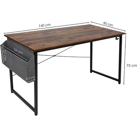 AICOK Bureau D’ordinateur, Table De Bureau En Bois Et Acier. Bureau Informatique Avec étagère.140x60x75cm.marron Vintage 4 AICOK Bureau D’ordinateur, Table De Bureau En Bois Et Acier. Bureau Informatique Avec étagère.140x60x75cm.marron Vintage – Image 2