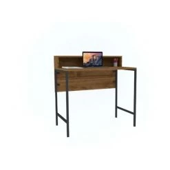 COTECOSY Bureau Chahla 90cm Bois Foncé Et Métal Noir - Bois Foncé -France Bureau Soldes 2022 64021499 3