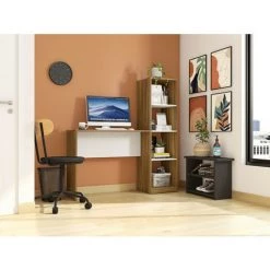 BEAUX MEUBLES PAS CHERS Bureau Et Bibus Intégré Blanc Et Chêne -France Bureau Soldes 2022 64029078 3