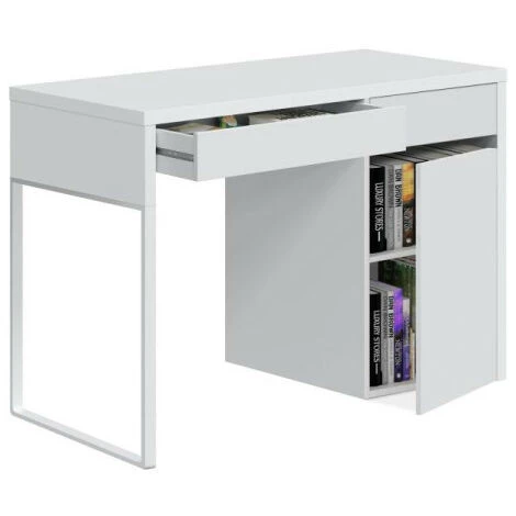 DANSMAMAISON Bureau 1 Porte 1 Tiroir Blanc Bois/Métal - DONCIN - L 108 X L 50 X H 75 Cm - Blanc 5 DANSMAMAISON Bureau 1 Porte 1 Tiroir Blanc Bois/Métal - DONCIN - L 108 X L 50 X H 75 Cm - Blanc – Image 3