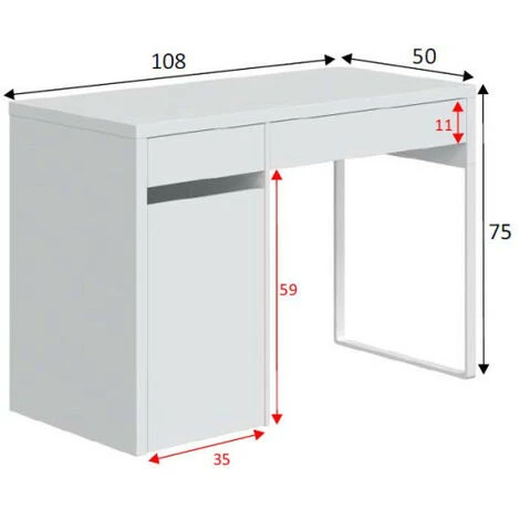 DANSMAMAISON Bureau 1 Porte 1 Tiroir Blanc Bois/Métal - DONCIN - L 108 X L 50 X H 75 Cm - Blanc 6 DANSMAMAISON Bureau 1 Porte 1 Tiroir Blanc Bois/Métal - DONCIN - L 108 X L 50 X H 75 Cm - Blanc – Image 4