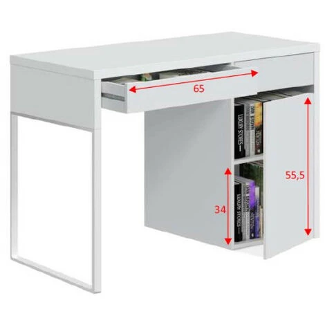 DANSMAMAISON Bureau 1 Porte 1 Tiroir Blanc Bois/Métal - DONCIN - L 108 X L 50 X H 75 Cm - Blanc 7 DANSMAMAISON Bureau 1 Porte 1 Tiroir Blanc Bois/Métal - DONCIN - L 108 X L 50 X H 75 Cm - Blanc – Image 5