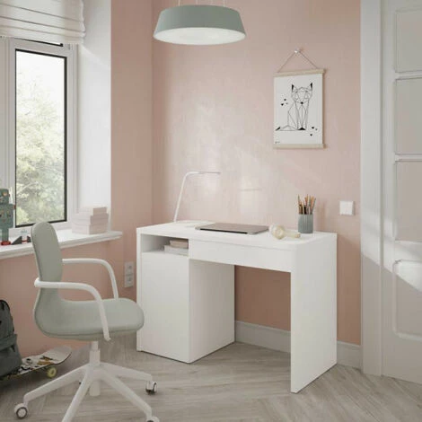 DANSMAMAISON Bureau 1 Porte 1 Tiroir 1 Niche Blanc Bois - DONCIN - L 108 X L 50 X H 75 Cm - Blanc 3 DANSMAMAISON Bureau 1 Porte 1 Tiroir 1 Niche Blanc Bois - DONCIN - L 108 X L 50 X H 75 Cm - Blanc