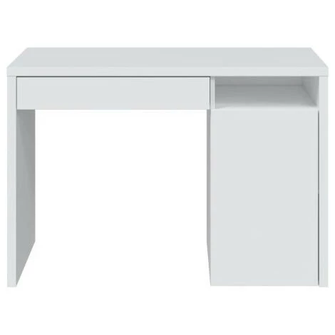 DANSMAMAISON Bureau 1 Porte 1 Tiroir 1 Niche Blanc Bois - DONCIN - L 108 X L 50 X H 75 Cm - Blanc 4 DANSMAMAISON Bureau 1 Porte 1 Tiroir 1 Niche Blanc Bois - DONCIN - L 108 X L 50 X H 75 Cm - Blanc – Image 2