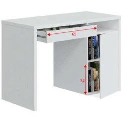 DANSMAMAISON Bureau 1 Porte 1 Tiroir 1 Niche Blanc Bois - DONCIN - L 108 X L 50 X H 75 Cm - Blanc 10 DANSMAMAISON Bureau 1 Porte 1 Tiroir 1 Niche Blanc Bois - DONCIN - L 108 X L 50 X H 75 Cm - Blanc -France Bureau Soldes 2022 64042391 4