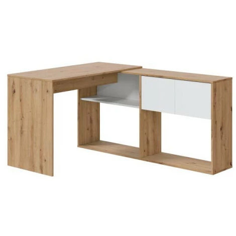 DANSMAMAISON Bureau Modulable Avec étagères Blanc/Chêne - AIKI - Horizontale : L 112 X L 144 X H 72.5 ; Verticale : L 108 X L 70 X H 140 Cm - Bois Clair 4 DANSMAMAISON Bureau Modulable Avec étagères Blanc/Chêne - AIKI - Horizontale : L 112 X L 144 X H 72.5 ; Verticale : L 108 X L 70 X H 140 Cm - Bois Clair – Image 2