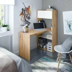 DANSMAMAISON Bureau Modulable Avec étagères Blanc/Chêne - AIKI - Horizontale : L 112 X L 144 X H 72.5 ; Verticale : L 108 X L 70 X H 140 Cm - Bois Clair 9 DANSMAMAISON Bureau Modulable Avec étagères Blanc/Chêne - AIKI - Horizontale : L 112 X L 144 X H 72.5 ; Verticale : L 108 X L 70 X H 140 Cm - Bois Clair -France Bureau Soldes 2022 64043516 3