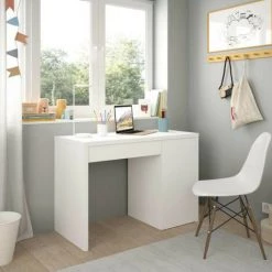 DANSMAMAISON Bureau 1 Porte 1 Tiroir Blanc Bois - DONCIN N°1 - L 108 X L 50 X H 75 Cm - Blanc