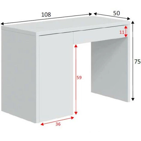 DANSMAMAISON Bureau 1 Porte 1 Tiroir Blanc Bois - DONCIN N°1 - L 108 X L 50 X H 75 Cm - Blanc 6 DANSMAMAISON Bureau 1 Porte 1 Tiroir Blanc Bois - DONCIN N°1 - L 108 X L 50 X H 75 Cm - Blanc – Image 4