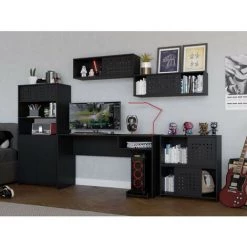 BEAUX MEUBLES PAS CHERS Bureau Gamer 136 Cm Noir 1 Niche -France Bureau Soldes 2022 64073409 3