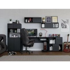 BEAUX MEUBLES PAS CHERS Bureau Gamer 136 Cm Noir 1 Niche -France Bureau Soldes 2022 64073409 4