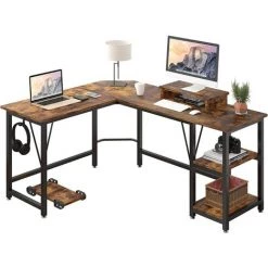 LEISEN Bureau D'ordinateur, Grande Table Pour Ordinateur Portable Avec Support Pour Moniteur Et Support Pour CPU, Bureau à Domicile (marron Rustique)