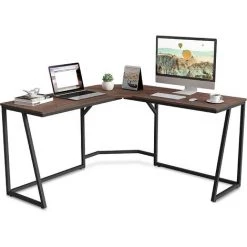 LEISEN Bureau D'Ordinateur Bois Marron Vintage Table D'écriture En Forme De L Poste De Travail Pour Bureau à Domicile 140x140x75cm LCD114001WE