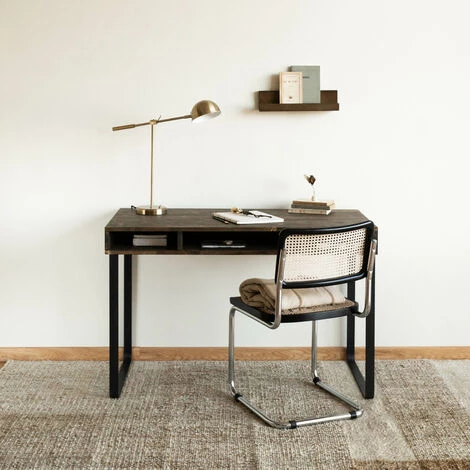 Bureau De Bureau / HANNUN Elma, Bois En Bois Et Fonte, Couleur Nogale - 120 X 60 X 78,6 Cm - 3 Compartiments 5 Bureau De Bureau / HANNUN Elma, Bois En Bois Et Fonte, Couleur Nogale - 120 X 60 X 78,6 Cm - 3 Compartiments – Image 3