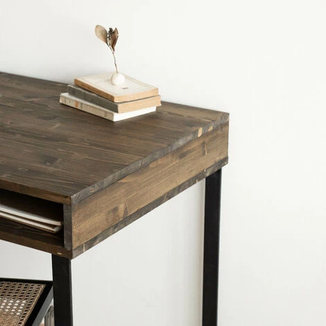 Bureau De Bureau / HANNUN Elma, Bois En Bois Et Fonte, Couleur Nogale - 120 X 60 X 78,6 Cm - 3 Compartiments 7 Bureau De Bureau / HANNUN Elma, Bois En Bois Et Fonte, Couleur Nogale - 120 X 60 X 78,6 Cm - 3 Compartiments – Image 5