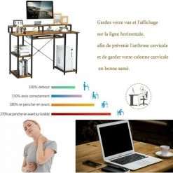 RELAX4LIFE Bureau D'Ordinateur Avec Étagère De Rangement, Poste De Travail Informatique Robuste Avec Cadre En Acier, Pieds Réglables, Bureau Industriel Pour Salon, Bureau, 118X48X87,8 CM -France Bureau Soldes 2022 64129515 3