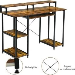 RELAX4LIFE Bureau D'Ordinateur Avec Étagère De Rangement, Poste De Travail Informatique Robuste Avec Cadre En Acier, Pieds Réglables, Bureau Industriel Pour Salon, Bureau, 118X48X87,8 CM -France Bureau Soldes 2022 64129515 4