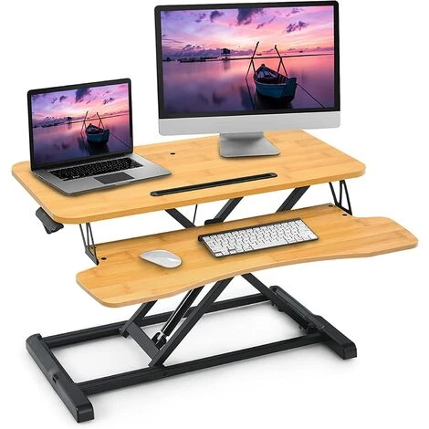 RELAX4LIFE Poste De Travail Réglable En Hauteur Avec Élévateur à Gaz, Bureau Extensible Avec 2 Plateaux Pour Clavier, Support D’Ordinateur Portable Pour Bureau/Domicile (Naturel) 4 RELAX4LIFE Poste De Travail Réglable En Hauteur Avec Élévateur à Gaz, Bureau Extensible Avec 2 Plateaux Pour Clavier, Support D’Ordinateur Portable Pour Bureau/Domicile (Naturel) – Image 2