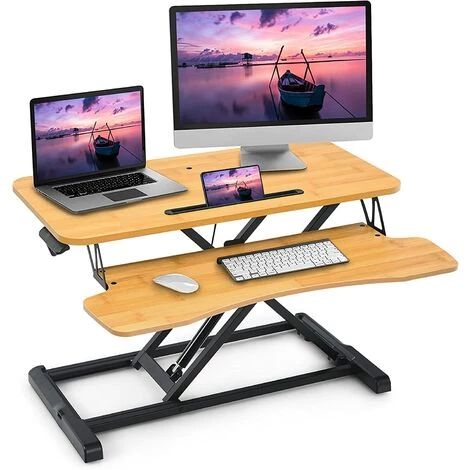 RELAX4LIFE Poste De Travail Réglable En Hauteur Avec Élévateur à Gaz, Bureau Extensible Avec 2 Plateaux Pour Clavier, Support D’Ordinateur Portable Pour Bureau/Domicile (Naturel) 5 RELAX4LIFE Poste De Travail Réglable En Hauteur Avec Élévateur à Gaz, Bureau Extensible Avec 2 Plateaux Pour Clavier, Support D’Ordinateur Portable Pour Bureau/Domicile (Naturel) – Image 3
