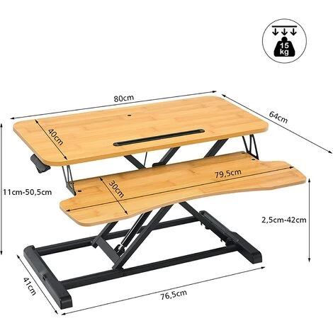 RELAX4LIFE Poste De Travail Réglable En Hauteur Avec Élévateur à Gaz, Bureau Extensible Avec 2 Plateaux Pour Clavier, Support D’Ordinateur Portable Pour Bureau/Domicile (Naturel) 6 RELAX4LIFE Poste De Travail Réglable En Hauteur Avec Élévateur à Gaz, Bureau Extensible Avec 2 Plateaux Pour Clavier, Support D’Ordinateur Portable Pour Bureau/Domicile (Naturel) – Image 4