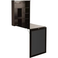 RELAX4LIFE Table Murale Rabattable En Bois Avec Compartiment Intégrée, Bureau D'Ordinateur Suspendu Idéal Pour Salon, Salle à Manger, Bureau 60 X 15,5 X 75CM Noir/Blanc (Marron) -France Bureau Soldes 2022 64129674 3