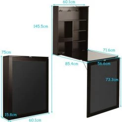 RELAX4LIFE Table Murale Rabattable En Bois Avec Compartiment Intégrée, Bureau D'Ordinateur Suspendu Idéal Pour Salon, Salle à Manger, Bureau 60 X 15,5 X 75CM Noir/Blanc (Marron) -France Bureau Soldes 2022 64129674 5