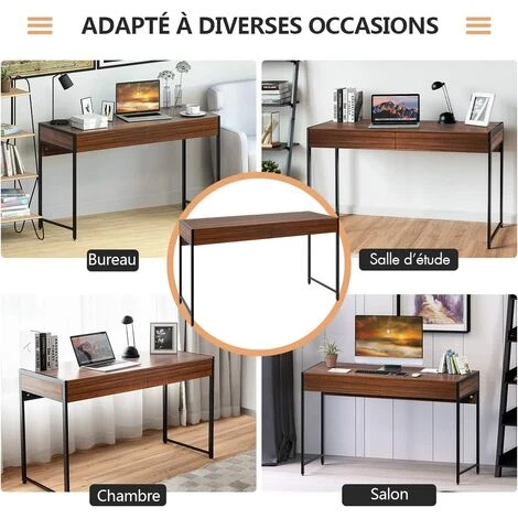 RELAX4LIFE Table Informatique à 2 Tiroirs Avec Cadre En Acier Robuste, Bureau Style Industriel Charge Max. 100kg Pour Bureau, Salon, 112x48x76cm, Café/Noir/Brun (Brun) 4 RELAX4LIFE Table Informatique à 2 Tiroirs Avec Cadre En Acier Robuste, Bureau Style Industriel Charge Max. 100kg Pour Bureau, Salon, 112x48x76cm, Café/Noir/Brun (Brun) – Image 2