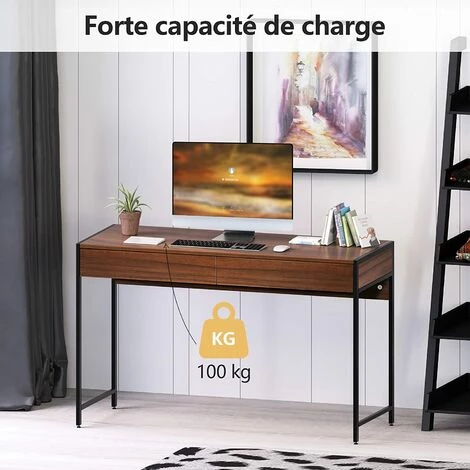 RELAX4LIFE Table Informatique à 2 Tiroirs Avec Cadre En Acier Robuste, Bureau Style Industriel Charge Max. 100kg Pour Bureau, Salon, 112x48x76cm, Café/Noir/Brun (Brun) 6 RELAX4LIFE Table Informatique à 2 Tiroirs Avec Cadre En Acier Robuste, Bureau Style Industriel Charge Max. 100kg Pour Bureau, Salon, 112x48x76cm, Café/Noir/Brun (Brun) – Image 4