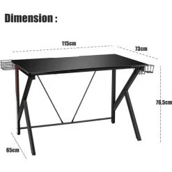 RELAX4LIFE Bureau Gamer, Bureau Gaming Polyvalent En Frome K Avec Porte-gobelet, Support Pour Casque Et Support Audio, Table D'ordinateur Pour Chambre/Bureau, 106X60X98CM 9 RELAX4LIFE Bureau Gamer, Bureau Gaming Polyvalent En Frome K Avec Porte-gobelet, Support Pour Casque Et Support Audio, Table D'ordinateur Pour Chambre/Bureau, 106X60X98CM -France Bureau Soldes 2022 64129773 4