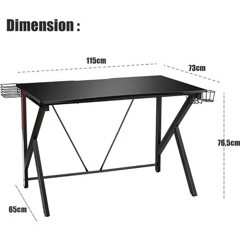 RELAX4LIFE Bureau Gamer, Bureau Gaming Polyvalent En Frome K Avec Porte-gobelet, Support Pour Casque Et Support Audio, Table D'ordinateur Pour Chambre/Bureau, 106X60X98CM 6 RELAX4LIFE Bureau Gamer, Bureau Gaming Polyvalent En Frome K Avec Porte-gobelet, Support Pour Casque Et Support Audio, Table D'ordinateur Pour Chambre/Bureau, 106X60X98CM – Image 4