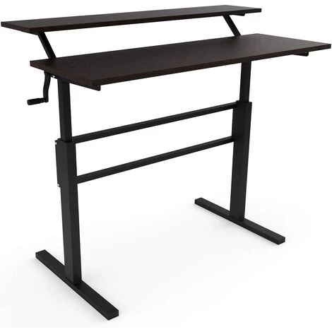 RELAX4LIFE Table D'Ordinateur De 2 Niveaux Réglable En Hauteur 88-126CM, Poste De Travail Assis-Debout Ergonomique Avec Etagère En Relief Pour Bureau, Maison, Salle De Conférence (Brun) 3 RELAX4LIFE Table D'Ordinateur De 2 Niveaux Réglable En Hauteur 88-126CM, Poste De Travail Assis-Debout Ergonomique Avec Etagère En Relief Pour Bureau, Maison, Salle De Conférence (Brun)