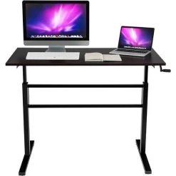 RELAX4LIFE Bureau D’Ordinateur à Hauteur Réglable 75-113CM Avec Manivelle Et Construction Robuste En Acier, Table Assis-Debout Ergonomique Avec Pieds Réglables Pour Maison/Bureau (Noir) -France Bureau Soldes 2022 64129948 3