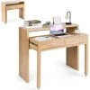 RELAX4LIFE Table D'ordinateur Bureau à Rallonges Avec 2 Plateaux Et 2 Tiroirs, Console Extensible Avec Roulettes Pour Salon, Salle D'Étude, 100x36x88cm