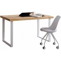 SKRAUT HOME Table D'étude Modèle Natural. Plateau En Bois Couleur Chêne Nordique De 54 Mm D'épaisseur. Pieds En Métal Blanc. 120x60x73cm - MULTICOLORE