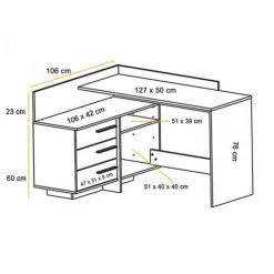 BEFARA BUREAU D'ANGLE AVEC TIROIRS MIRLO -France Bureau Soldes 2022 64379886 5