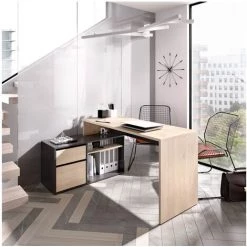 BEFARA TABLE DE BUREAU EN L OTTO - Graphite / Naturel - Graphite / Naturel -France Bureau Soldes 2022 64379906 5
