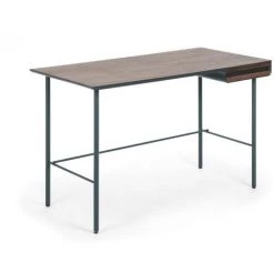 Bureau Coloris Naturel / Noir En Contreplaqué De Noyer - Longueur 120 X Profondeur 60 X Hauteur 75 Cm -PEGANE-